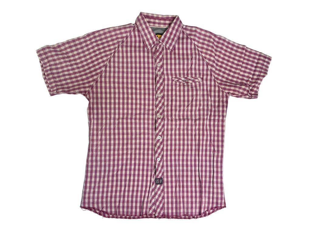 Vintage Plaid Short Sleeve Shirt - White / Burgundy / Lemon