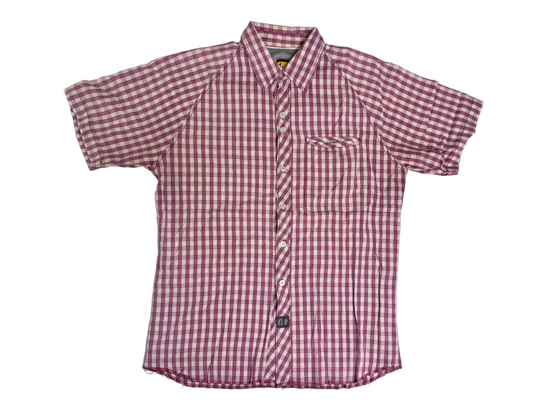 Vintage Plaid Short Sleeve Shirt - White / Burgundy / Lemon