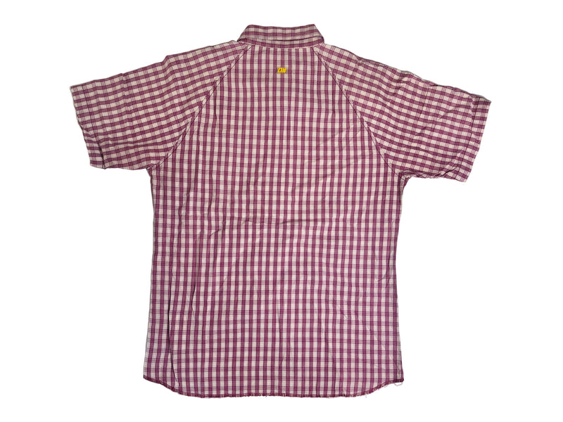 Vintage Plaid Short Sleeve Shirt - White / Burgundy / Lemon
