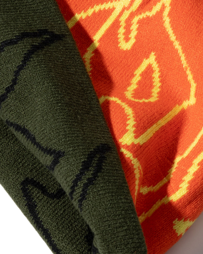 Razor Reversible Skull Beanie - Olive / Orange