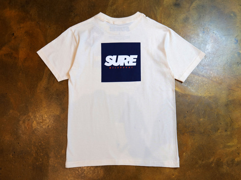 Banner Square T-Shirt - Cream / Navy / White