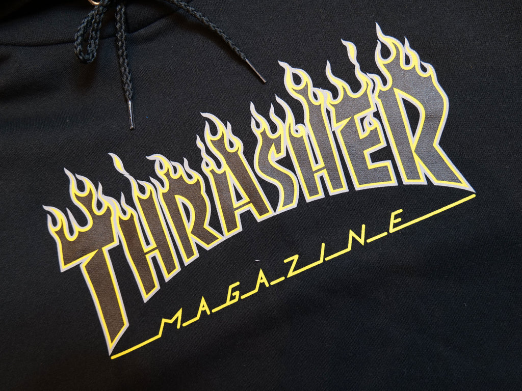 Thrasher Flame Logo Hood - Black/Yellow