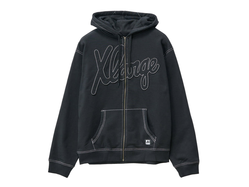 Script Zip Thru Hooded Fleece - Black