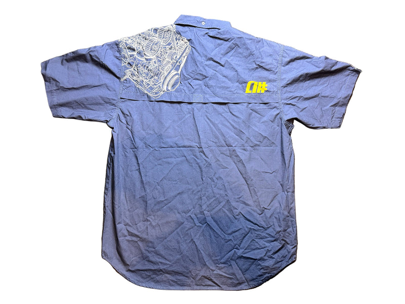 Vintage Performance Half Button Short Sleeve Shirt - Navy