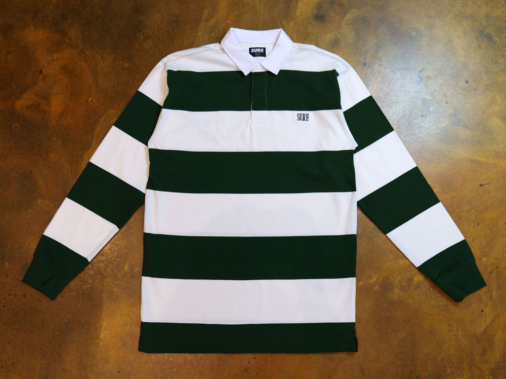 Crew Embroidered Stripe Rugby - Natural / Forest / Black