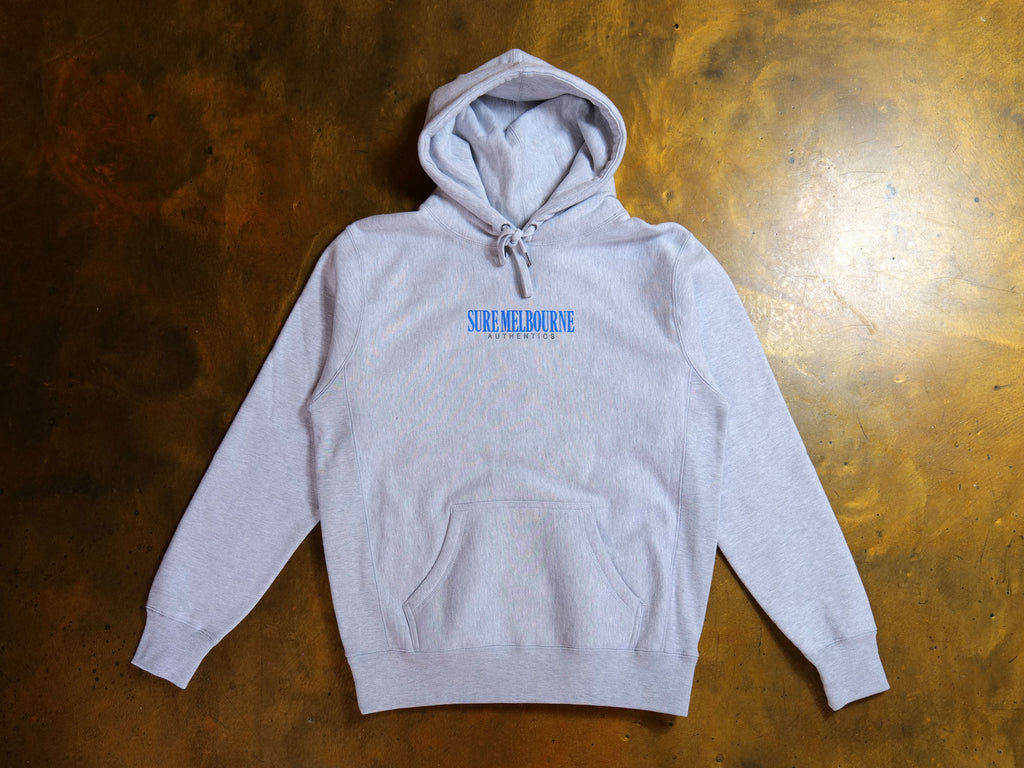 Little Lonsdale St. Super Heavyweight Reverse Weave Hooded Fleece - Grey Marle / Blue