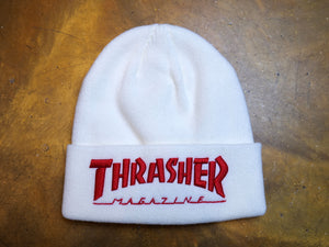 Thrasher Embroidered Logo Beanie - White / Red