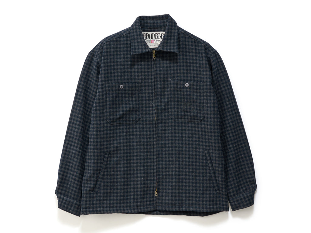 Plaid Zip-Thru Long Sleeve Shirt - Indigo