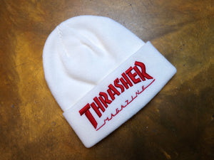 Thrasher Embroidered Logo Beanie - White / Red