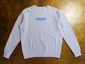 Little Lonsdale St. Super Heavyweight Reverse Weave Crew Fleece - Grey Marle / Blue