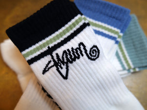 Stripe Shawn Script Sock 3pk - Black / Blue / Sage