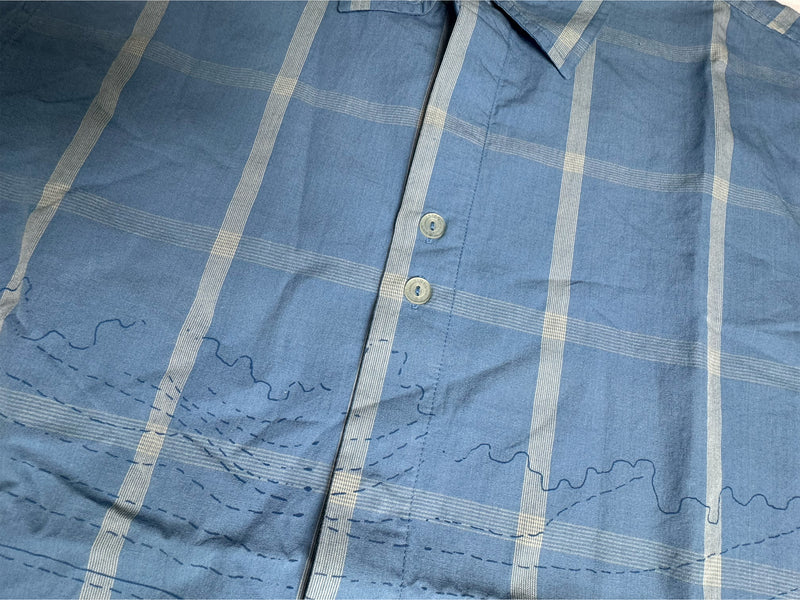 Vintage Plaid Short Sleeve Shirt - Blue
