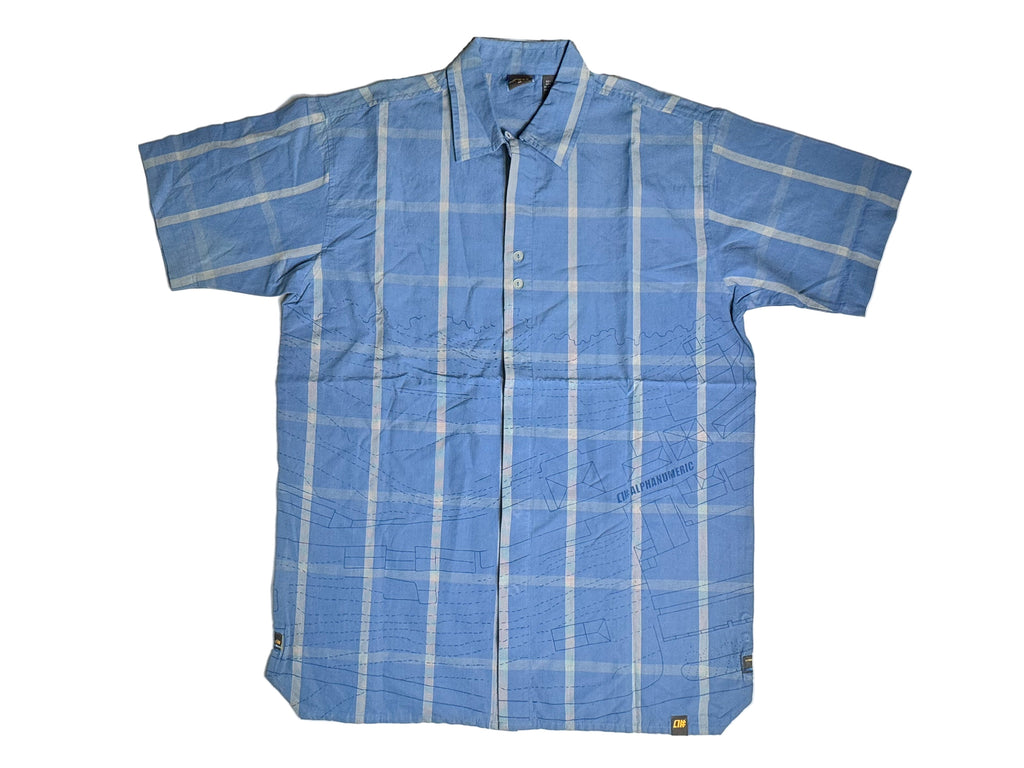 Vintage Plaid Short Sleeve Shirt - Blue