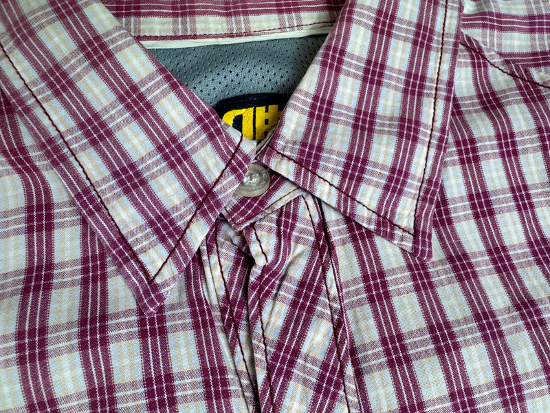 Vintage Plaid Short Sleeve Shirt - White / Burgundy / Lemon