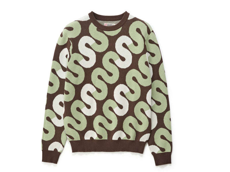 Tile Intarsia Knit Sweater - Chocolate