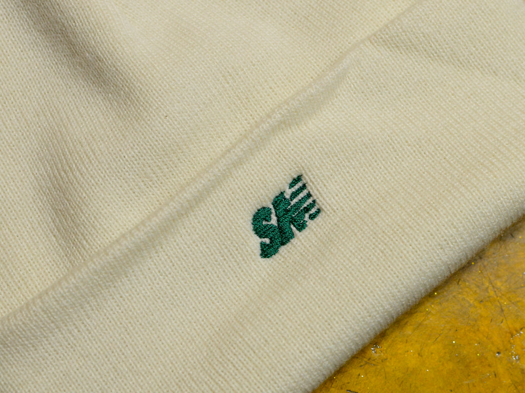 SM Classic Micro Embroidered Cuff Beanie - Ecru / Forest