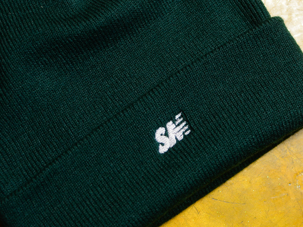 SM Classic Micro Embroidered Cuff Beanie - Forest / White