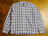 Shadow Plaid Zip Up Long Sleeve Shirt - Tan / White