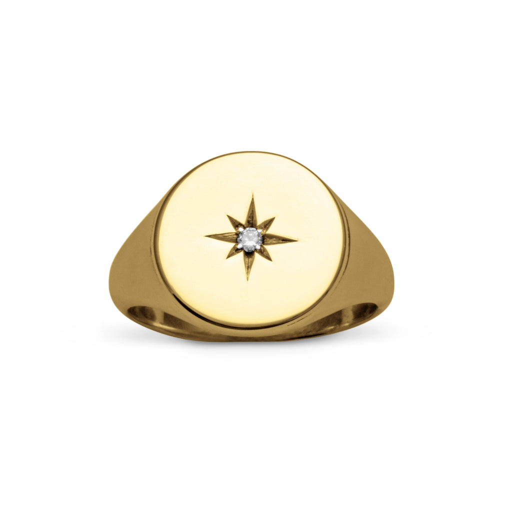 John Blinks Sterling Silver 14k Yellow Gold Vermeil Cubic Zirconia Star Set 13 mm Round Signet Ring