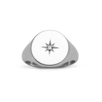 John Blinks Sterling Silver Cubic Zirconia Star Set 13 mm Round Signet Ring