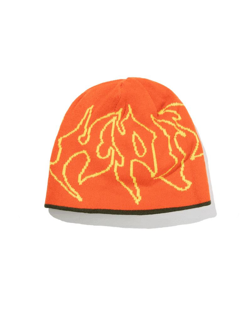 Razor Reversible Skull Beanie - Olive / Orange