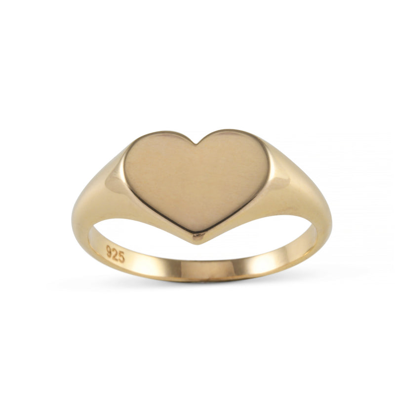 Sofia Sterling Silver 14k Gold Vermeil Heart Signet Ring 12mm x 7mm Top