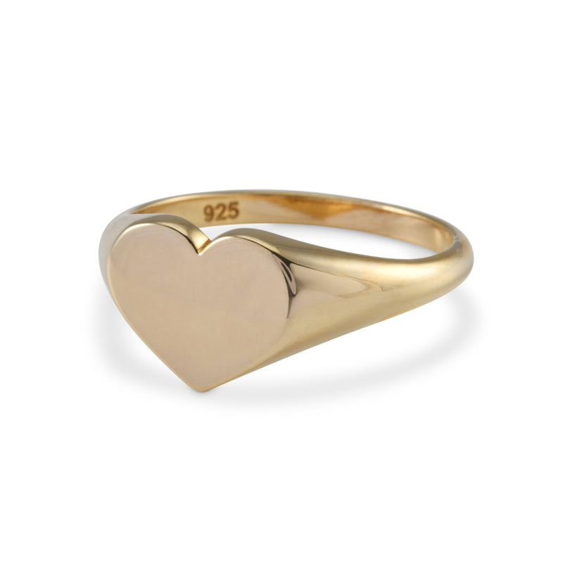 Sofia Sterling Silver 14k Gold Vermeil Heart Signet Ring 12mm x 7mm Top