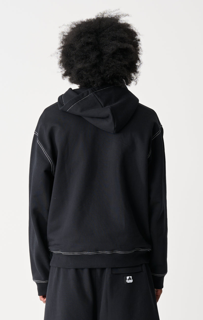 Script Zip Thru Hooded Fleece - Black