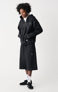 Script Zip Thru Hooded Fleece - Black
