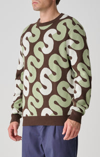 Tile Intarsia Knit Sweater - Chocolate