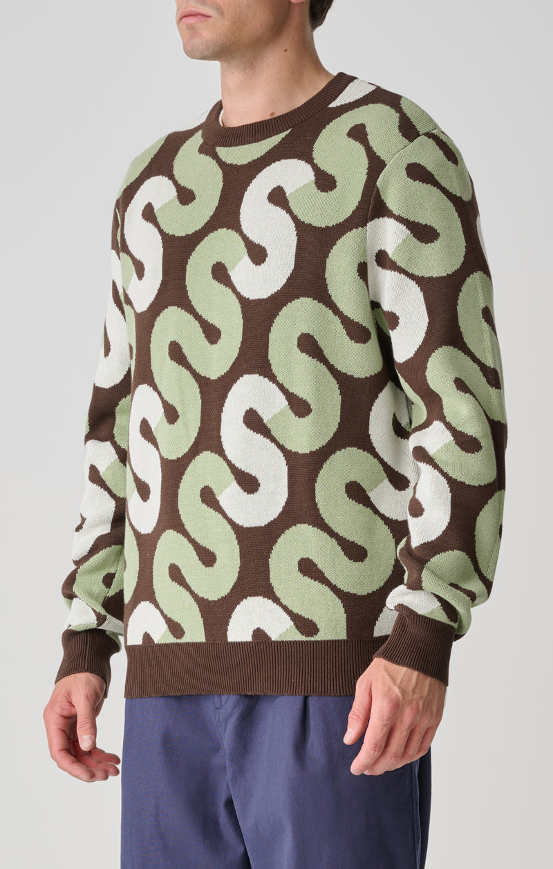 Tile Intarsia Knit Sweater - Chocolate