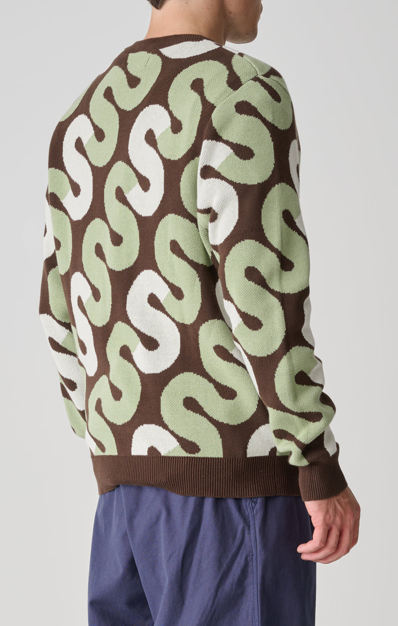 Tile Intarsia Knit Sweater - Chocolate