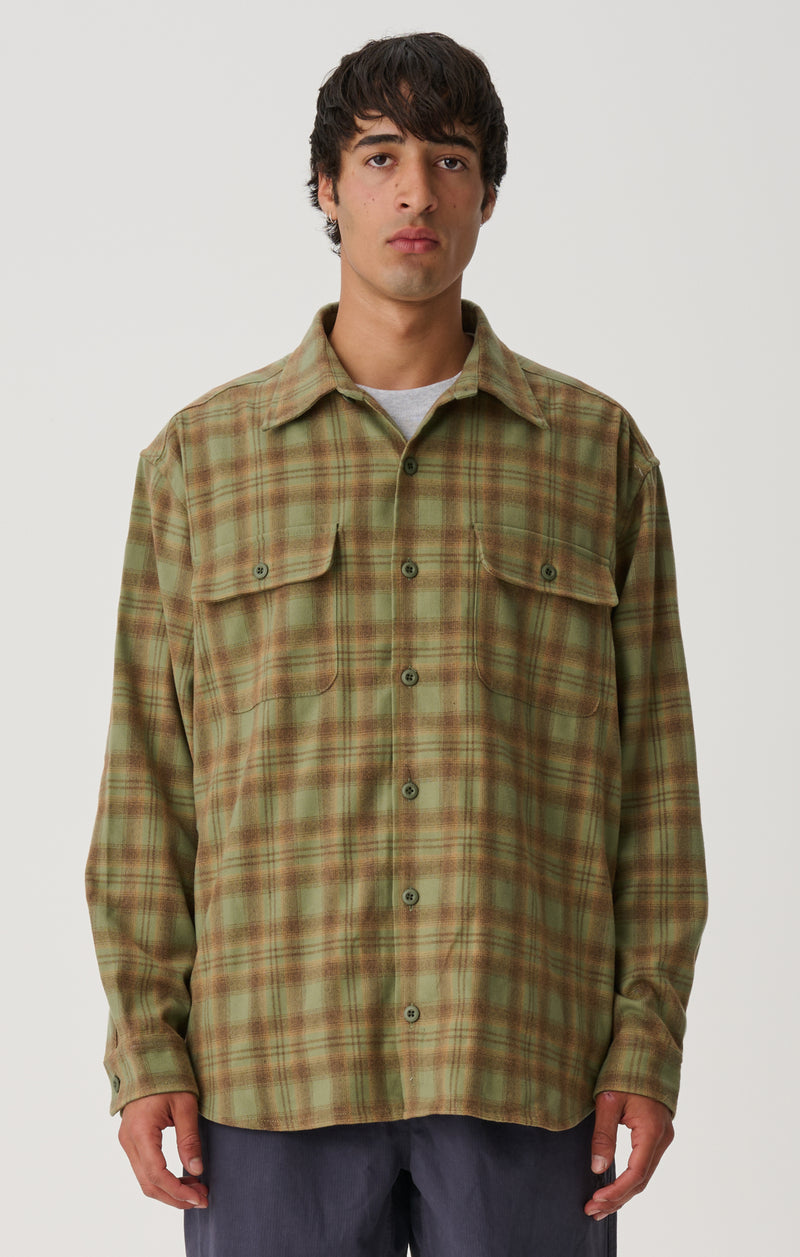Plaid Long Sleeve Overshirt - Sage