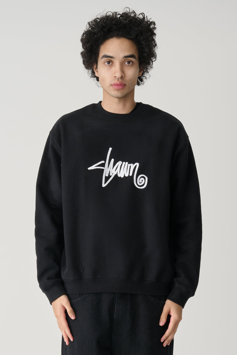 Shawn Script Embroidered Crew Fleece - Black