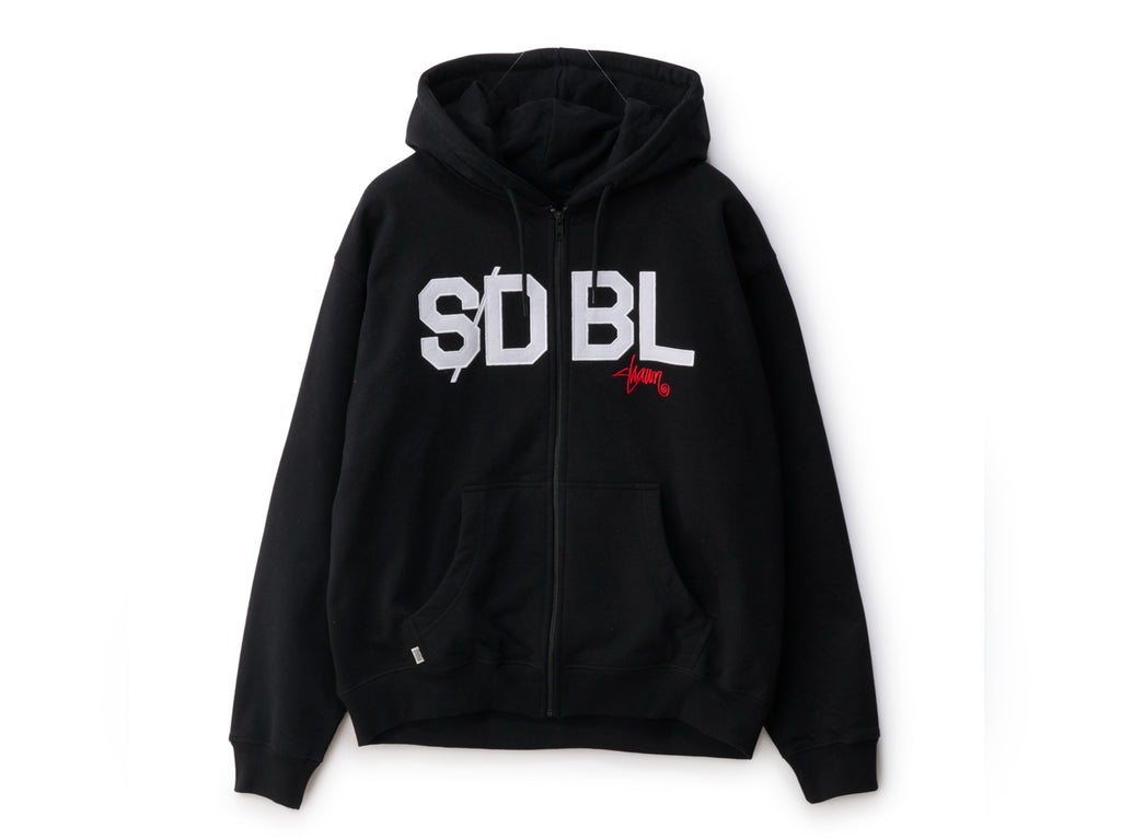 Applique Zip Thru Hooded Fleece - Black