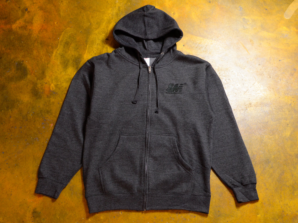 SM Embroidered Zip Hooded Fleece - Charcoal / Black