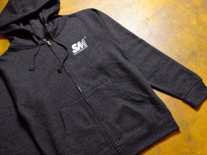 SM Embroidered Zip Hooded Fleece - Charcoal / White