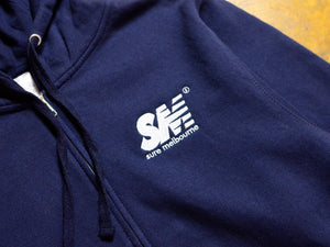 SM Embroidered Zip Hooded Fleece - Navy / White