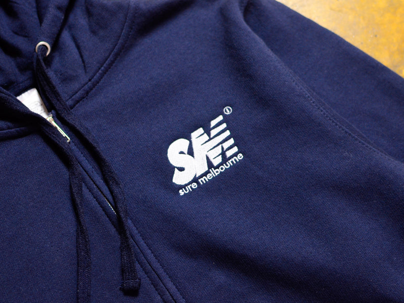 SM Embroidered Zip Hooded Fleece - Navy / White